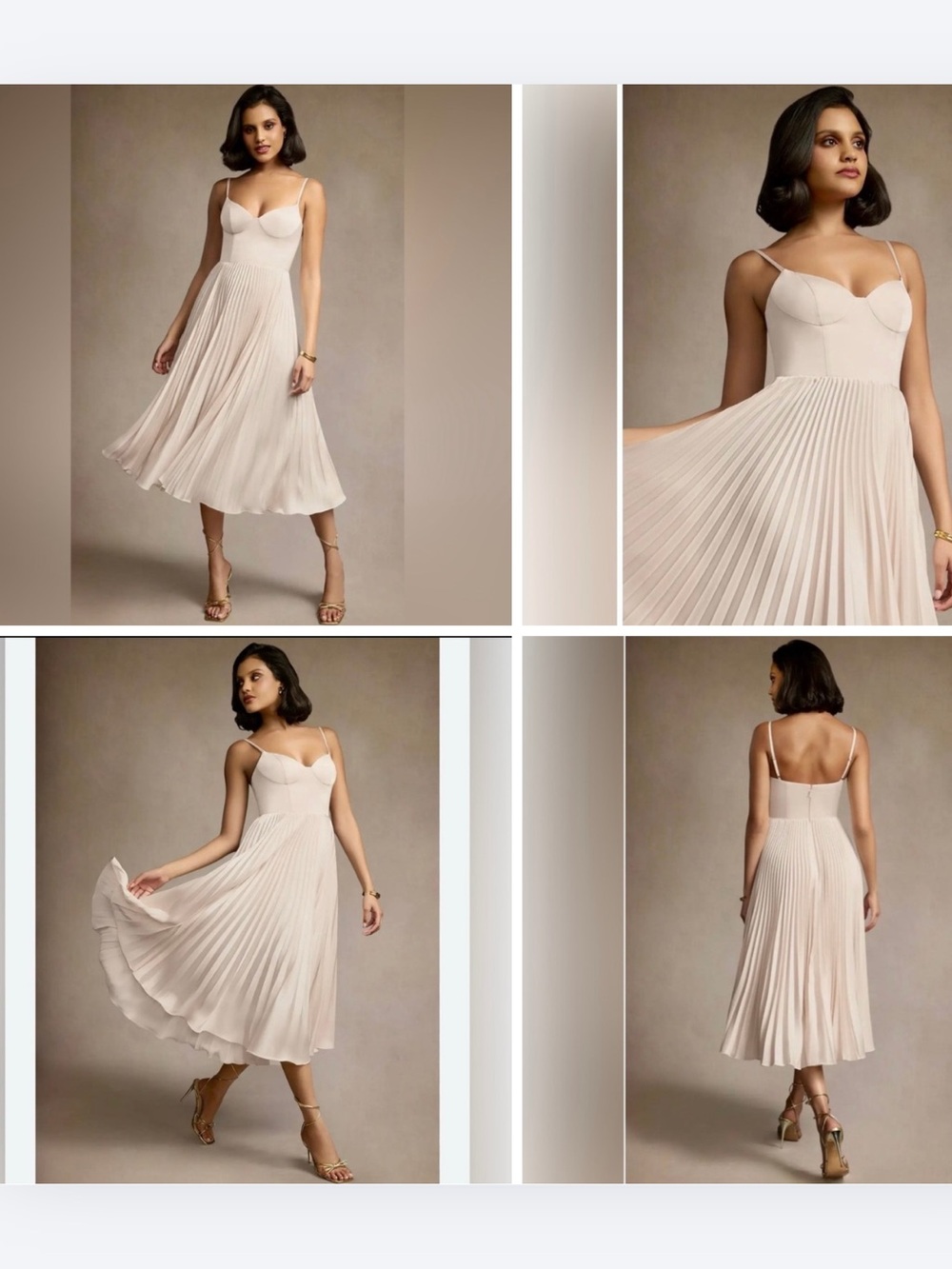 Azazie Atelier Emma Stretch Satin Pleated Midi Dress Corset Cream 10 - Picture 6 of 17